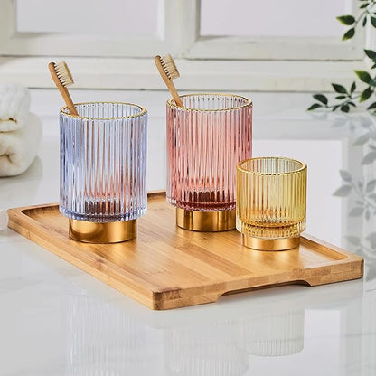 LEICURACE Makeup Brush Organizer, Toothbrush Holder, Desk Pen Pencil Holder, Multifunctional Vintage Glass Brush Cup (S/Gold/A3-12-US)