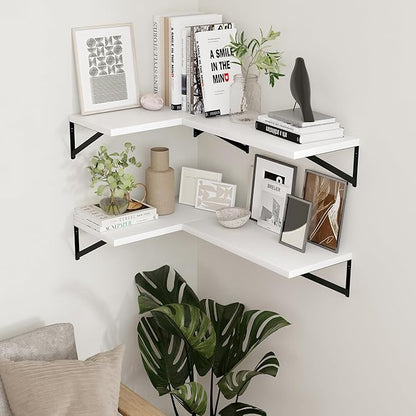Axeman Deep Floating Shelves - 16 Inch Wide x 12 Inch Deep White Wall Shelves Set of 2-12 Inch Deep White Wood Shelves for Wall Storage & Decor