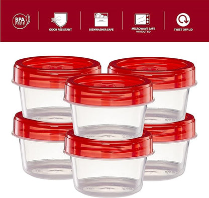 ELEGANT DISPOSABLES (4 Ounce 20 Pack) Twist cap Containers Clear Bottom With Red Top Screw on Lids Twist Top Food Storage Freezer Containers