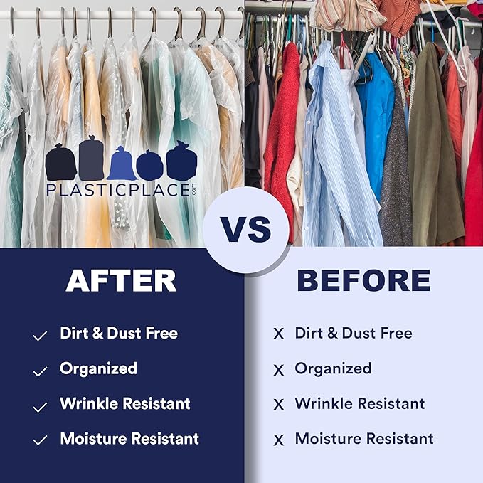 Plasticplace Clear Garment Bags Plastic Coat Bag1.0 Mil 21" X 4" X 54" (50 Count)