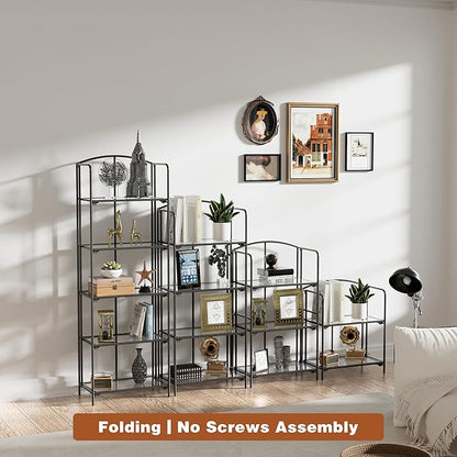 Crofy No Assembly Folding Bookshelf for Living Room, 5 Tier Black Collapsible Book Shelf for Home Office, Portable Bookcase Storage Organizer