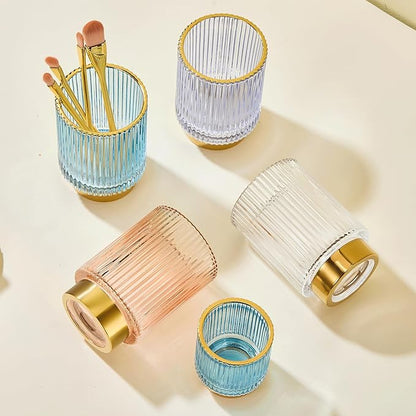 LEICURACE Makeup Brush Holder Organizer,Toothbrush Holders,Desk Pen Pencil Holder,Multifunctional Vintage Glass Brush Cup（L/Blue/A3-8-US）