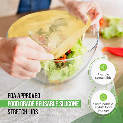 Reusable Silicone Stretch Lids for Food Storage in Fridge - Elastic Heat-Resistant Bowl Covers, Cups, Cans, Jars - Universal Food Grade Lid for Round and Rectangle Containers - 7 Pack - Multicolor