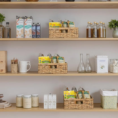 StorageWorks Pantry Baskets, Wicker Storage Baskets for Organizing, Bathroom Shelves, Pantry Organizers and Storage, Water Hyacinth, 13"L x 10¼"W x 4 ¾"H