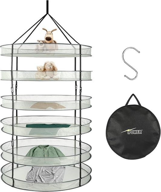 iPower 6-Tier Foldable Collapsible Mesh Clothes Hanging Dryer Drying Rack, Lay fold Flat Dry Hanger for Laundry, Sweater, Swimsuit, Underwear and Toys