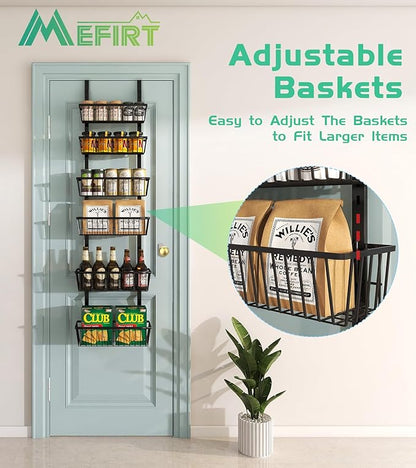 12 Inch Wide Narrow Over The Door Pantry Organizer, Pantry Organization and Storage, Black Metal Hanging Deep Basket Wall Spice Rack Seasoning Shelves, Home & Kitchen Essentials, Apartment