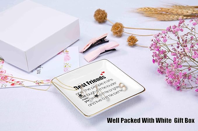 Best Friends Are the People In Life That Make You Laugh – Ceramic Jewelry Holder Ring Dish Trinket Tray – Long Distance Friendship Birthday Christmas Gifts for Women,Best Friends,Bestie,Sister