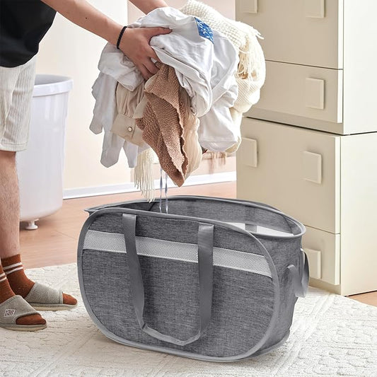 Collapsible Laundry Baskets, Foldable Tear Proof Pop Up Hamper with Reinforced Carry Handles, Durable Laundry Hamper for Home, Laundry, Bathroom, Dorm or Travel (Grey,2 Pack)