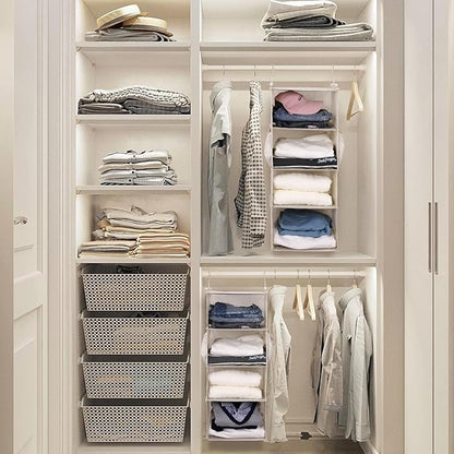 MAX Houser 4 Tier Shelf Hanging Closet Organizer, Closet Hanging Shelf with 2 Sturdy Hooks for Storage,2 Pack, Foldable (Beige)