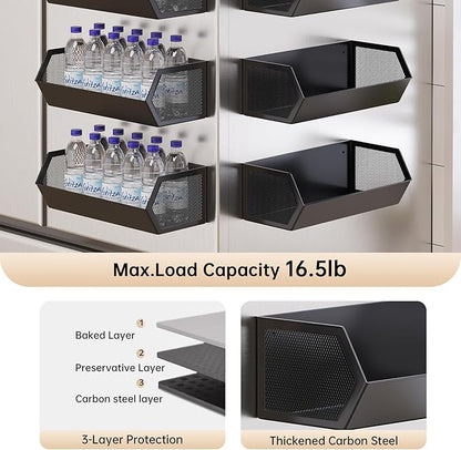 Magnetic Basket for The Side of Washing Machine Magnetic Lint Bin for Laundry Room Magnetic Spice Rack for Refrigerator Laundry Room Organization and Storage, Metal (White, Large)