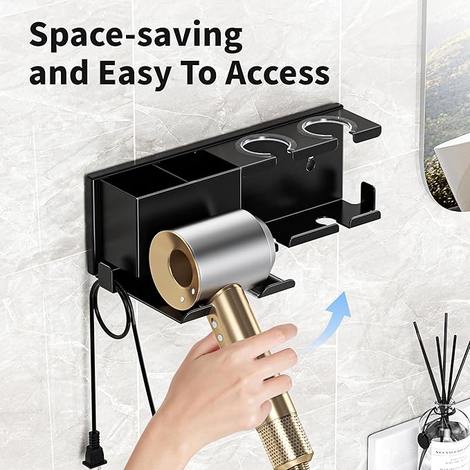 MAYZOLOP Hair Dryer Holder, Hair Tool Organizer, Blow Dryer Hanger Wall Mount for Dryer Hook, Bathroom Space-Saving Blow Dryer Organizer, Curling Irons Storage Wall Mounted