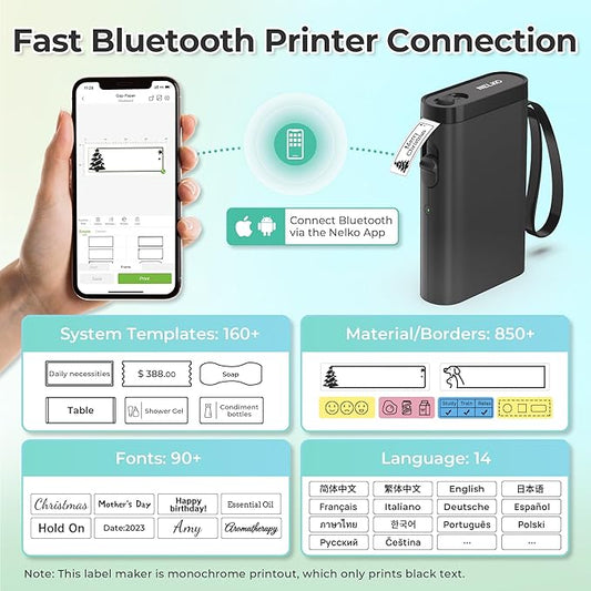 Nelko Label Maker Machine with Tape, P21 Bluetooth Label Printer with 3 Tapes & Case, Wireless Mini Label Makers with Multiple Templates Icon Font Custom for School Office Home, Black