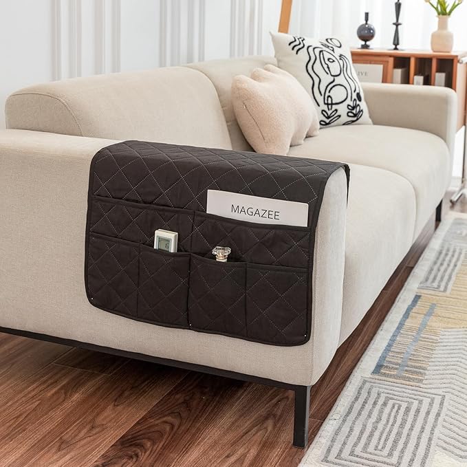 OYX Recliner Armrest Organizer with 6 Pockets, Non-Slip Remote Control Holder for Couch, Sofa & Bedside Storage, Compatible with Phone, iPad, Magazines