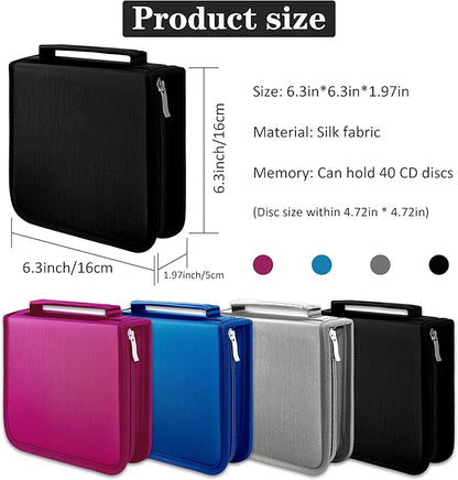DVD Case CD Storage,40 Capacity CD Cases Holder DVD Storage Case Holders CD DVD Disc Case Storage Wallet Binder for Car Home Office Travel (40 Black)