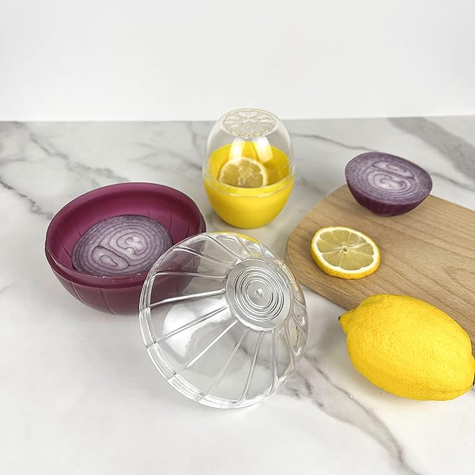 Magicaleast 2PCS Fruit and Vegetable Shaped Savers Onion and Lemon Storage Containers for Fridge Vegetable Crisper Makes Food Stays Fresh Longer