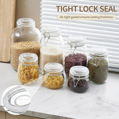 34oz Glass Food Storage Jars with Airtight Lids, Set of 4 – Clear Preserving Seal Wire Clip Fastening Canisters for Kitchen Canning, Flour, Cereal, Pasta, Sugar, Beans, Pickling Jars (34oz*4)