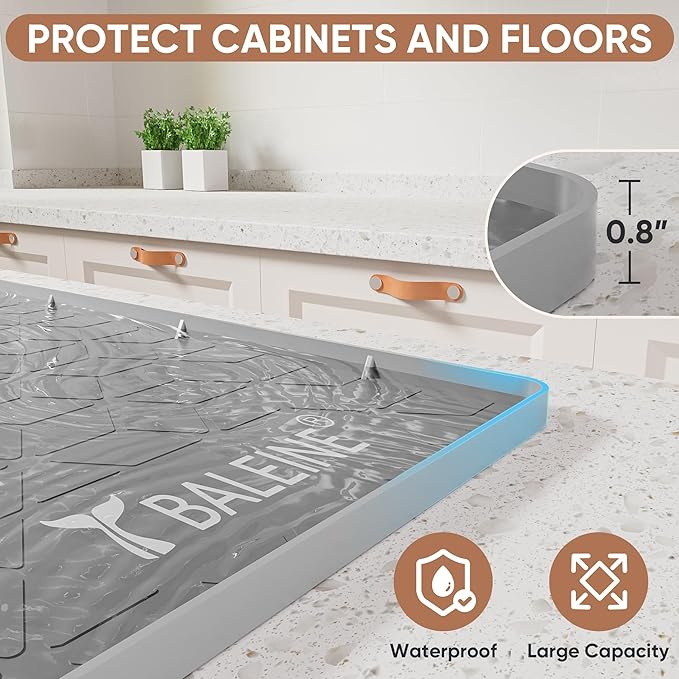 BALEINE 28''×22'' Under Sink Mat, Waterproof Food Grade Silicone Undersink Mat, Cabinet Shelf Drip Tray, Under Sink Liner for Kitchen, Bathroom (Grey)