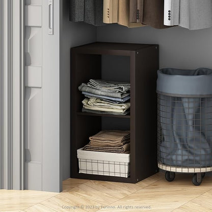 Furinno Cubic Closet Organizers and Storage, 2-Cube Closet Organizer, Open Shelf Closet Storage, Extra Thick Frame for Wardrobe, Bedroom, Living Room, Black Dark Oak