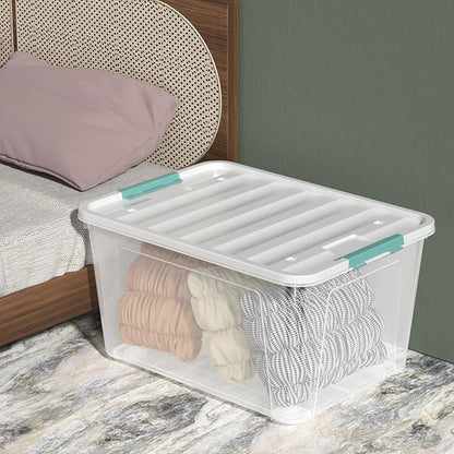 Aninhao 85 Quart Clear Plastic Storage Bin with Wheels, 4-Pack Large Latching Storage Box with Lid