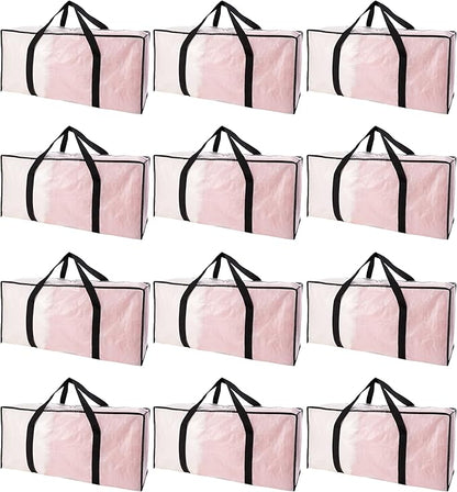 PANDA JOYS Extra Large Moving Bags with Zippers & Carrying Handles, Heavy-Duty Storage Tote for Space Saving Moving Storage, Fold Flat, Alternative to Box and Bin - 12 Pack, Semi-Transparent