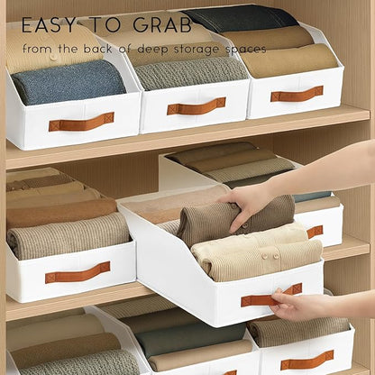 Fabric Storage Bins for Organizing - 8 Pack Large Trapezoid Collapsible Storage Bins with Front Handle, Closet Organizers and Storage for Bedroom, Home Shelves, Small Spaces, White