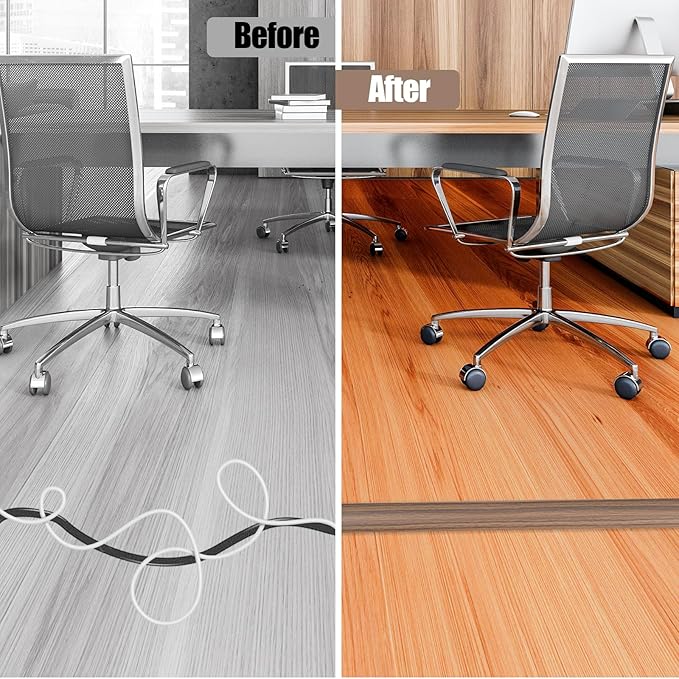 Floor Cord Cover Cavity 0.8"x0.37" Self Adhesive Cord Hider, 10FT Low Profile Cable Management, Extension Strip Protector for Wires, Prevent Cable Trips for Offices, Gyms,(Wood Smoked Brown)