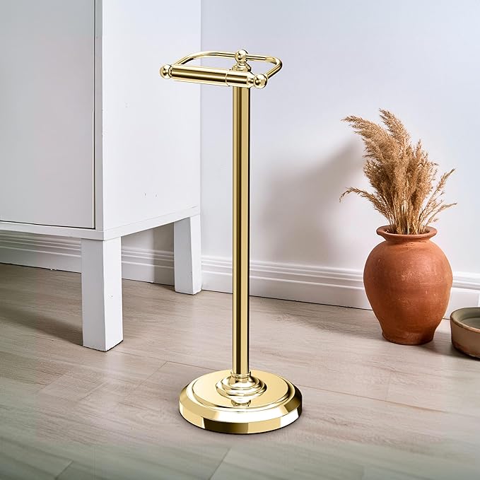 Home Accents Brass Toilet Paper Holder, Freestanding Pedestal Tissue Stand, 22" Height, Floor Standing Bathroom Holder