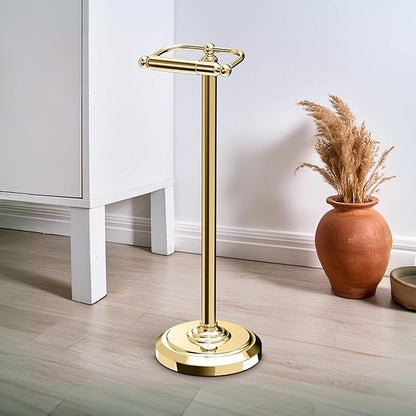 Home Accents Brass Toilet Paper Holder, Freestanding Pedestal Tissue Stand, 22" Height, Floor Standing Bathroom Holder