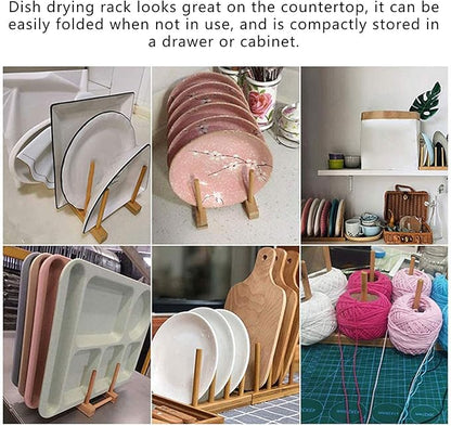 Estink Wooden Dish Drying Rack, 3 Set Multifunctional Drain Rack for Kitchen, Dinner Plate Storage, 5.5 x 5.3 x 3.9in