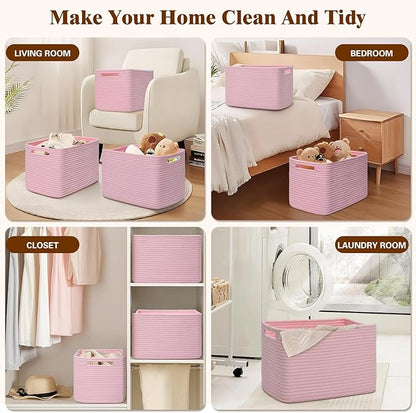 Storage Baskets for Organizing, 4 Pack Storage Baskets for Shelves, Woven Basket for Shelves, Closet Organization, Rectangle Organizer Basket Gifts Empty, 13"Lx8.7"Wx7.9"H Decorative Bins with Handles