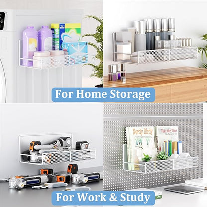 Widen Magnetic Laundry Organizer: Strong Adsorption Magnetic Baskets with Hanger Organizer, Rust Proof Magnetic Shelf for Washing Machine, Heavy Duty Magnetic Spice Rack for Refrigerator(White)