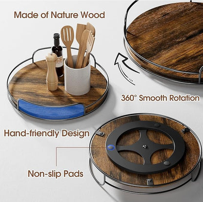 LAMU 10'' Lazy Susan Organizer, Wooden Lazy Susan Turntable for Cabinet, Table Top, Kitchen, Pantry, Bathroom Countertop Organizer, 1 Pack