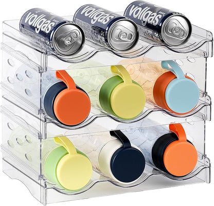 Keerte Plastic Stackable Bottle Storage Holder Rack,Free-Standing Water Bottle/Wine and Drink Organizer Shelf for Kitchen Cabinet,Fridge,Countertop,Pantry,Freezer,Water Bottle Organizer,9 Containe