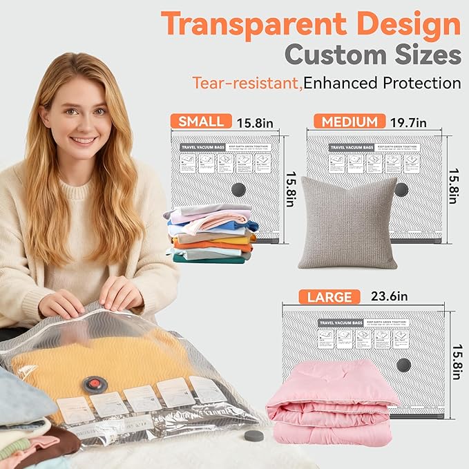VACKFOX Travel Vacuum Storage Bags with USB and TYPE C Pump, 9 Pack Carry-On Size Compression Packing Bags for Luggage and Suitcase, Space Saver for Clothes and Clothing Travel（Grey）