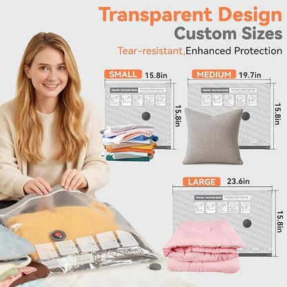VACKFOX Travel Vacuum Storage Bags with USB and TYPE C Pump, 9 Pack Carry-On Size Compression Packing Bags for Luggage and Suitcase, Space Saver for Clothes and Clothing Travel（Grey）