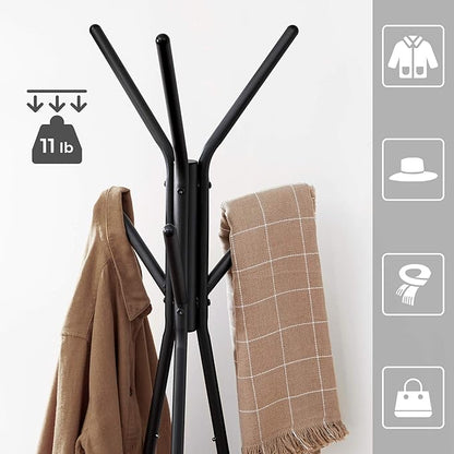 VASAGLE Coat Rack Freestanding, Coat Hanger Stand, Hall Tree with 2 Shelves, for Clothes, Hat, Bag, Industrial Style, Greige and Black URCR016B02