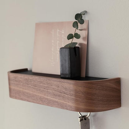 Kazai.® Key Holder 'Toke' | Minimalist Key Hook Design from Berlin | Modern Key Holder Wall Mount with Wooden Shelf | Key Rack for Wall as Entryway Organizer | Walnut