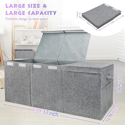 Extra Large Toy Storage Organizer with Lid, Large Toy Box Collapsible Toy Chest Storage Box Design - Toys Bin with Dividers for Kids, Nursery, Bedroom, Playroom-40 x16 x14''
