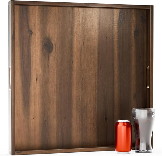 24 x 24 inch Acacia Wood Square Ottoman Tray – Large Wooden Tray for Ottoman, Extra Large Ottoman Tray for Living Room, Coffee Table & Decorative Use (Walnut Color)