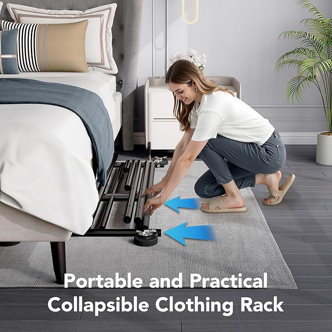 HOKEEPER Clothes Rack, Clothing Rack for Hanging Clothes Heavy Duty Garment Rack with Wheels Commercial Portable Freestanding Closet Rack with Shelves for Bedroom, Living Room, Laundry, Balcony, Black