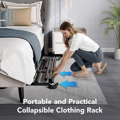 HOKEEPER Clothes Rack, Clothing Rack for Hanging Clothes Heavy Duty Garment Rack with Wheels Commercial Portable Freestanding Closet Rack with Shelves for Bedroom, Living Room, Laundry, Balcony, Black
