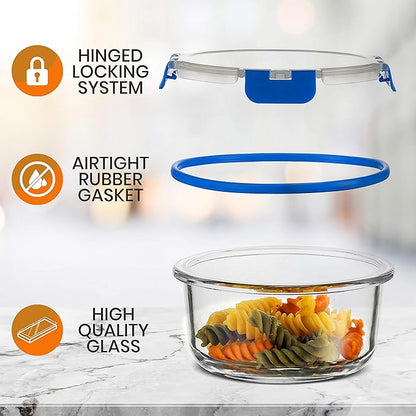 24-Piece Glass Food Storage Containers - Stackable Superior Glass Meal-prep Containers w/Newly Innovated Hinged BPA-Free 100% Leakproof Locking Lids - Freezer-to-Oven-Safe - NutriChef NCGLBU.5 (Blue)