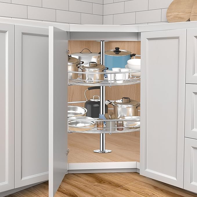 28" Chrome Corner Cabinet Lazy Susan, Full Circle Corner Cabinet Lazy Susan Replacement Shelves Rotating Rack for Corner Base Kitchen