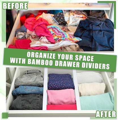 4 Pcs Deep Bamboo Drawer Dividers, Deep Kitchen Dresser Drawer Organizer with Spring Loaded for Clothes, Adjustable Expandable from 15-22 Inch(6 Inch,White)