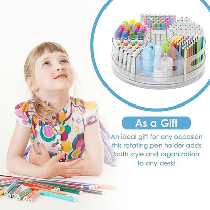 Rotating Desk Organizer, 360° Acrylic Pen Organizer for Desk with 7 Removable Compartments, Extra-Large Pen Holder for Office Supplies, Markers, and Art Supplies, Clear Pencil Holder