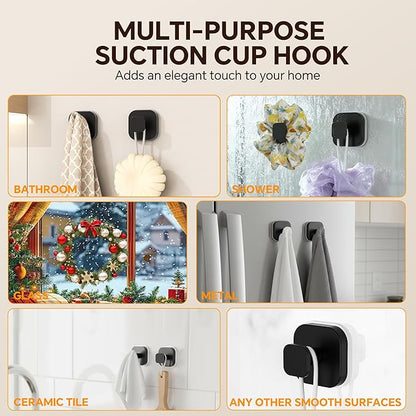 XCIXCI 2Pack Suction Cup Hooks for Shower, Bathroom, Kitchen, Glass Door, Mirror, Tile, Matte Black