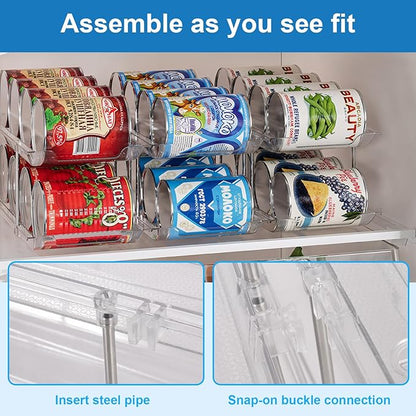 cjc Can Organizer for Pantry - 3 Sets 5 Tiers Pantry Organizer, Automatic Scrolling Can Holders for Effortless Pantry Storage-Holds 60 Cans/Clear