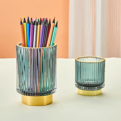 LEICURACE Makeup Brush Holder Organizer,Toothbrush Holders,Desk Pen Pencil Holder,Multifunctional Vintage Glass Brush Cup(A3-24-US)