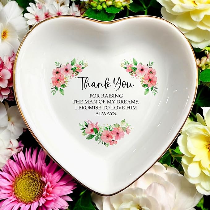 Clover89 Floral Heart-shaped Ring Dish for Mother-in-law-Trinket Tray, Jewelry Dish Gifts For Mom-In-Law Mother's Day, Wedding, Birthday, Christmas Gift from Bride, Daugter-in-law
