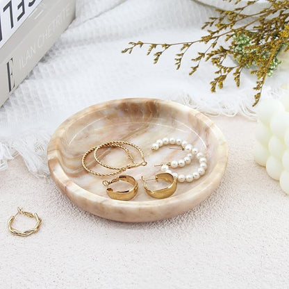 Plukers Small Natural Marble Jewelry Tray Key Plate Holder Dish Trinket Decor Catch All Bowl for Ring Earring Stone Gift for Women Daugther,Calacatta Glod